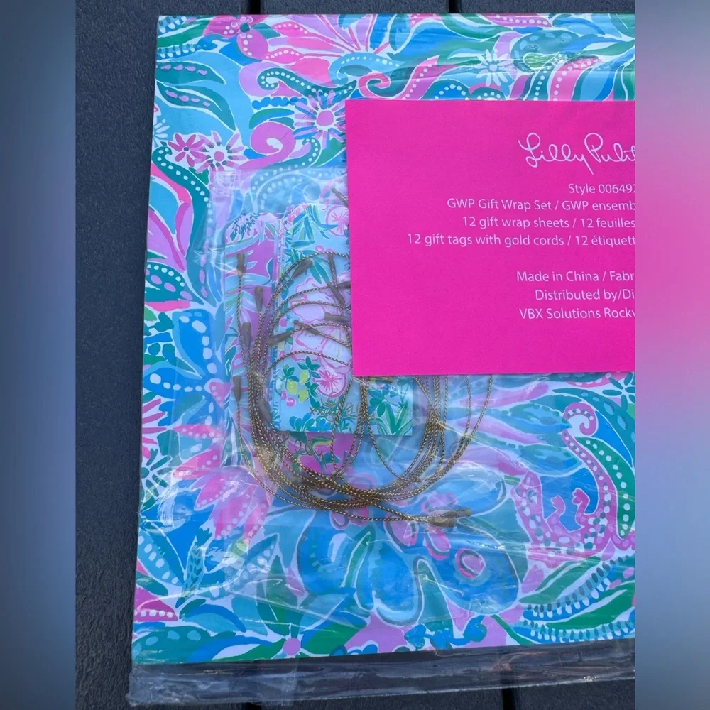 NWT Lilly Pulitzer Gift Wrap Set 12 Sheets & Tags Turquoise Oasis Golden Hour